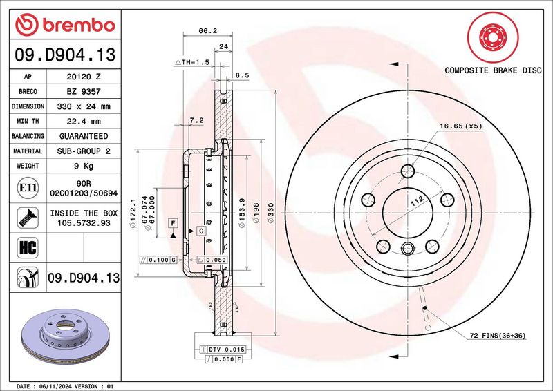 Brembo 09.D904.13 Brake Disc - 2