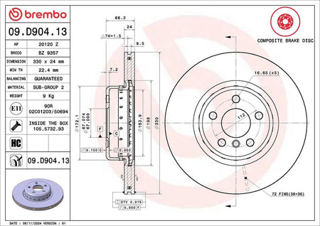 Brembo 09.D904.13 Brake Disc - 2