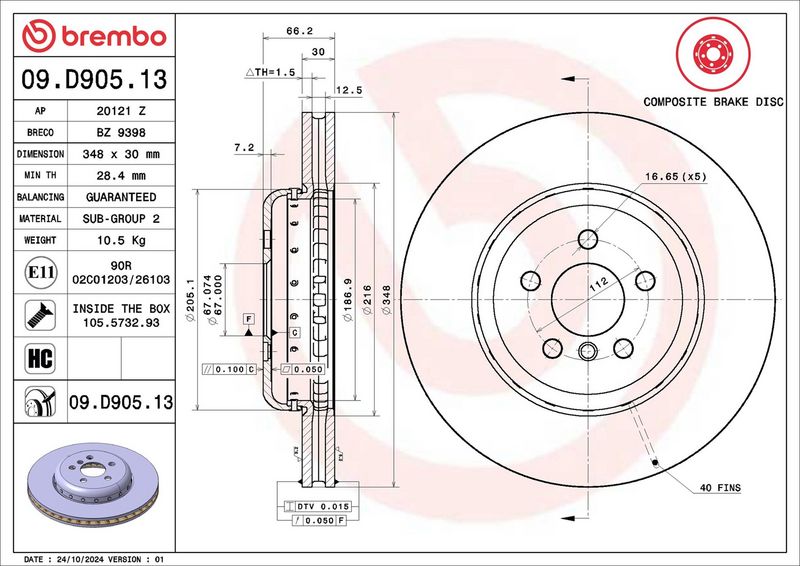 Brembo 09.D905.13 Brake Disc - 2