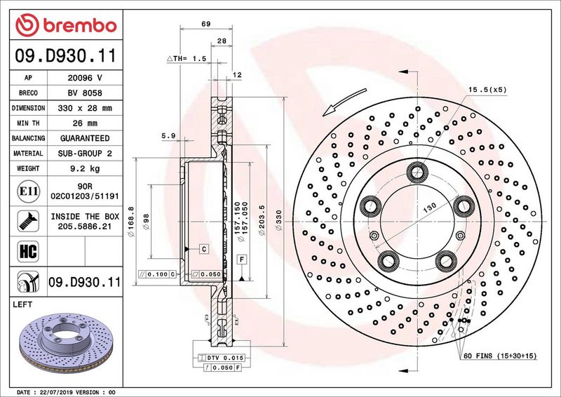 Brembo 09.D930.11 Brake Disc - 1