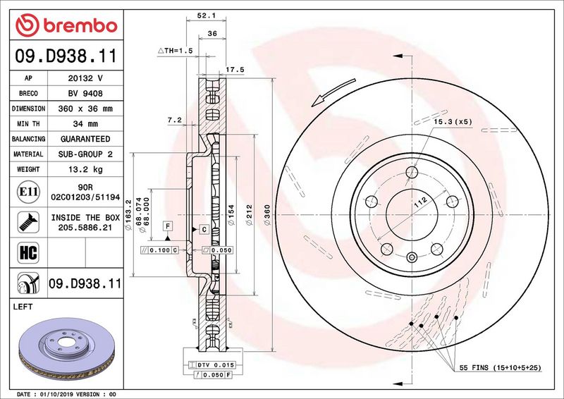 Brembo 09.D938.11 Brake Disc - 2
