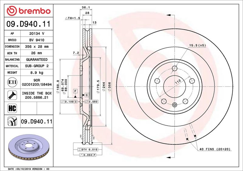 Brembo 09.D940.11 Brake Disc - 2