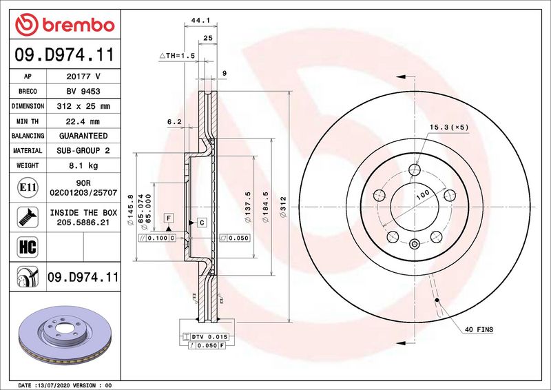 Brembo 09.D974.11 Brake Disc - 1