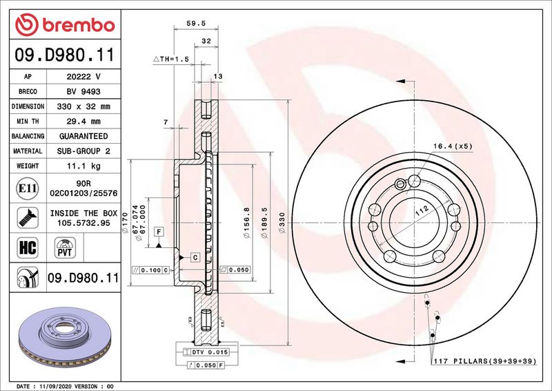 Brembo 09.D980.11 Brake Disc - 2
