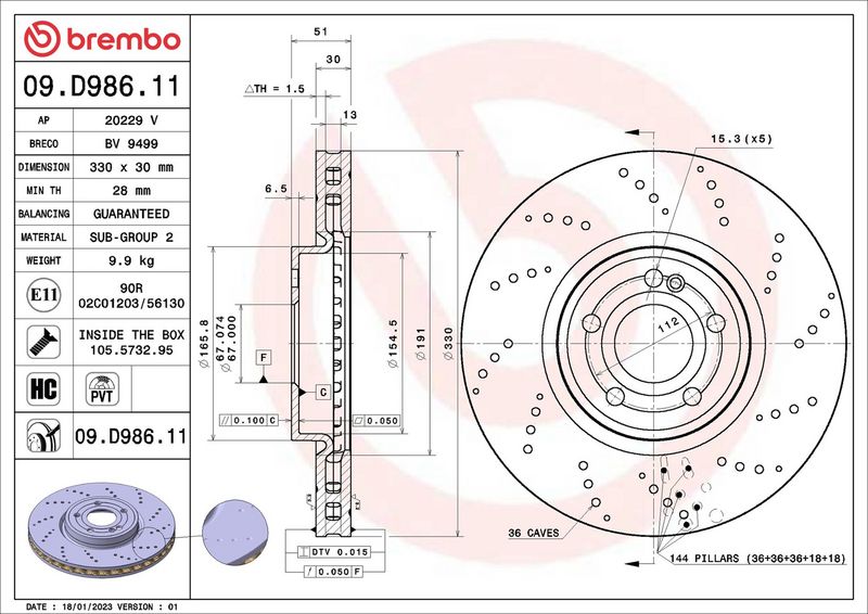 Brembo 09.D986.11 Brake Disc - 2