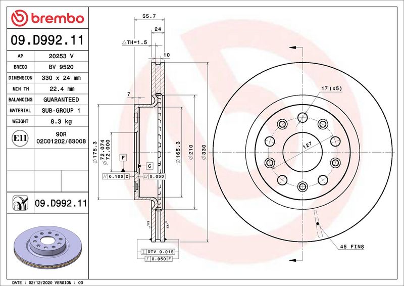 Brembo 09.D992.11 Brake Disc - 2