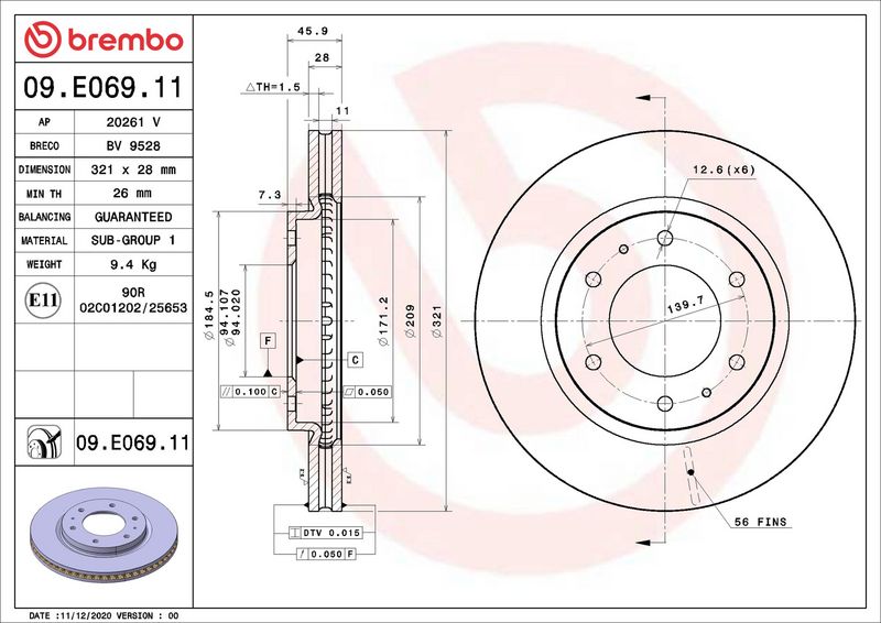 Brembo 09.E069.11 Brake Disc - 2