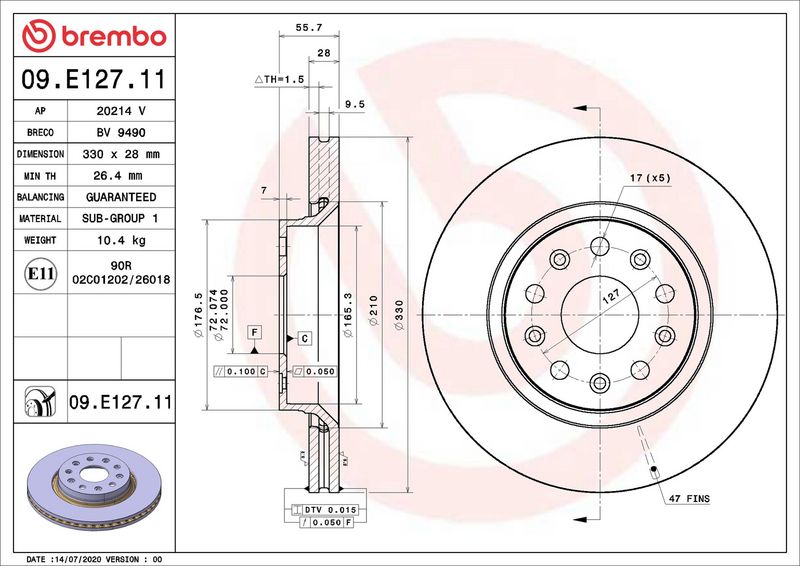 Brembo 09.E127.11 Brake Disc - 2