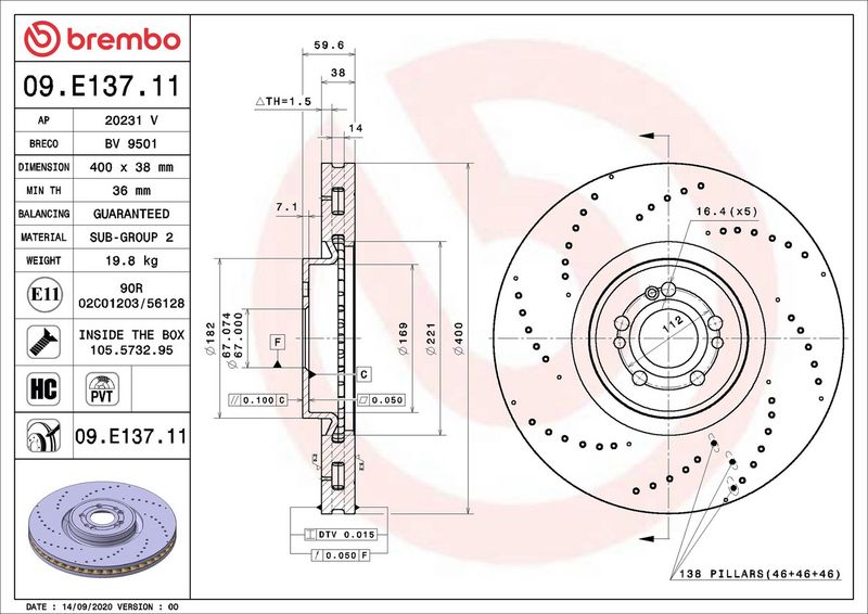 Brembo 09.E137.11 Brake Disc - 1