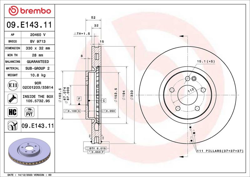 Brembo 09.E143.11 Brake Disc - 2