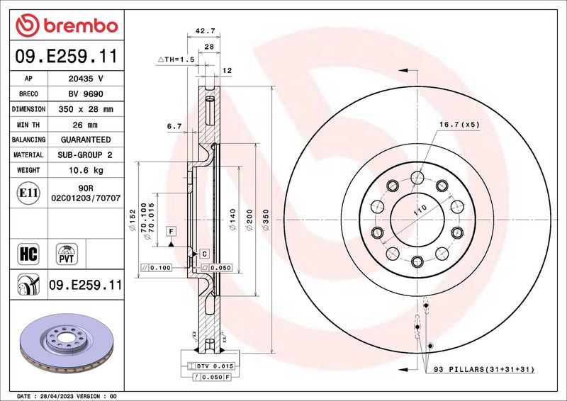 Brembo 09.E259.11 Brake Disc - 2
