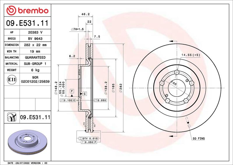 Brembo 09.E531.11 Brake Disc - 2