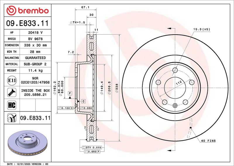 Brembo 09.E833.11 Brake Disc - 2