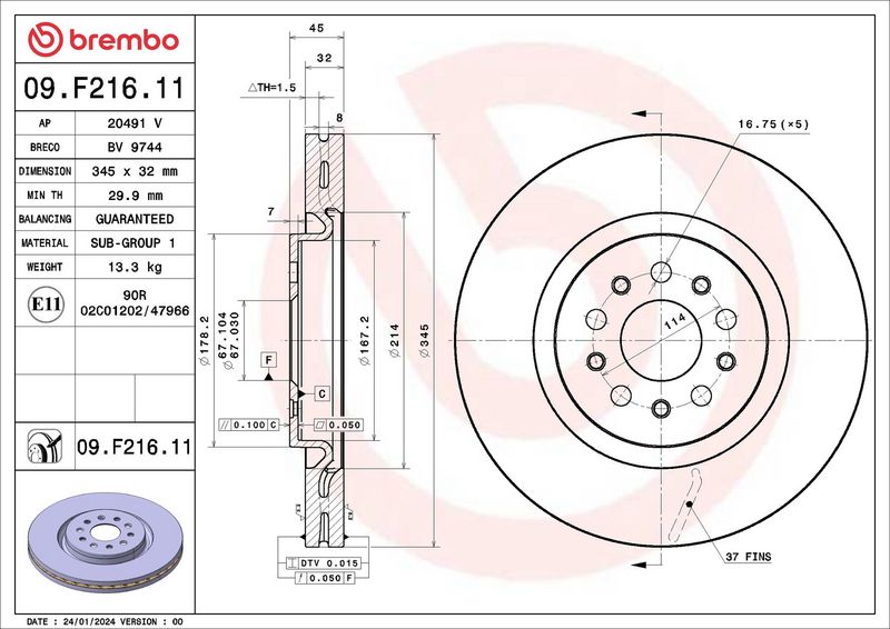 Brembo 09.F216.11 Brake Disc - 2