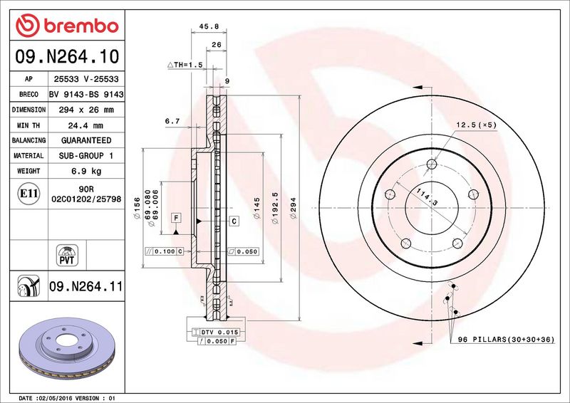 Brembo 09.N264.11 Brake Disc - 2