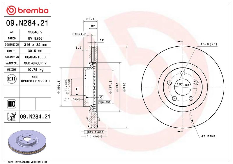 Brembo 09.N284.21 Brake Disc - 2