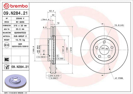 Brembo 09.N284.21 Brake Disc - 2