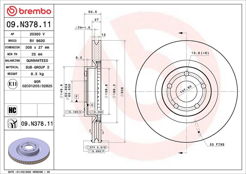 Brembo 09.N378.11 Brake Disc - 2