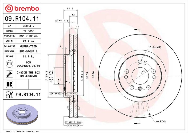 Brembo 09.R104.11 Brake Disc - 2