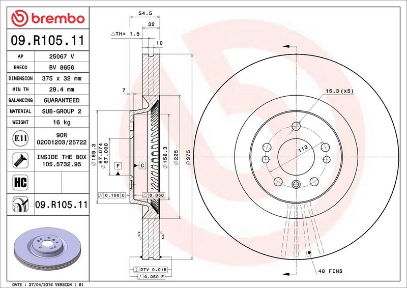 Brembo 09.R105.11 Brake Disc - 2