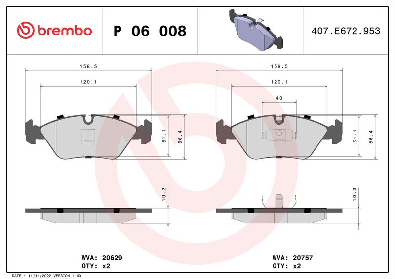Brembo P06008 Brake Pad Set, disc brake - 1