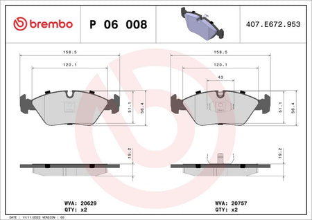 Brembo P06008 Brake Pad Set, disc brake - 1