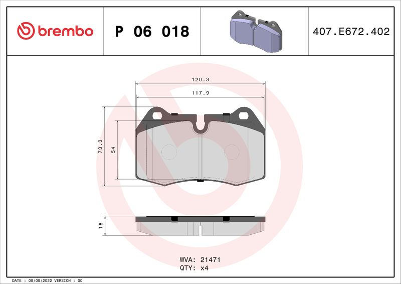 Brembo P06018 Brake Pad Set, disc brake - 1