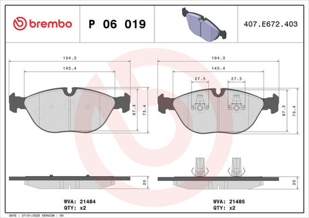 Brembo P06019 Brake Pad Set, disc brake - 1