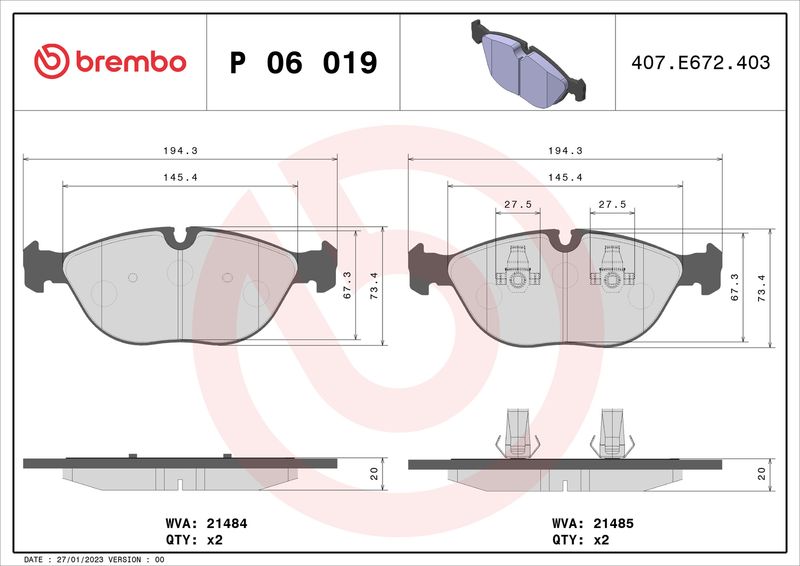 Brembo P06019 Brake Pad Set, disc brake - 1