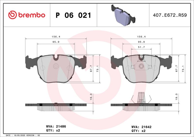 Brembo P06021 Brake Pad Set, disc brake - 1