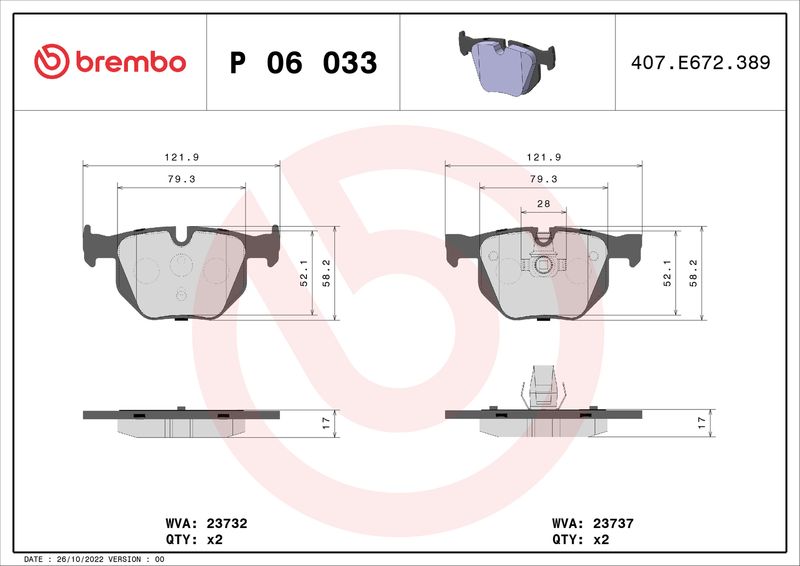 Brembo P06033 Brake Pad Set, disc brake - 1
