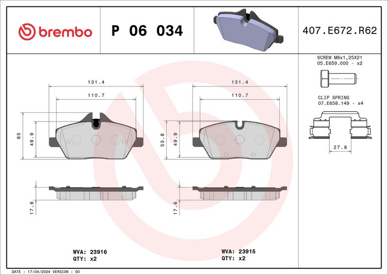 Brembo P06034 Brake Pad Set, disc brake - 1