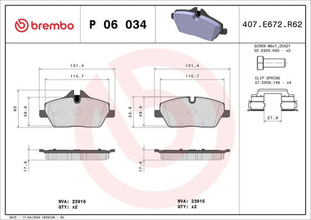 Brembo P06034 Brake Pad Set, disc brake - 1