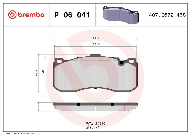Brembo P06041 Brake Pad Set, disc brake - 1