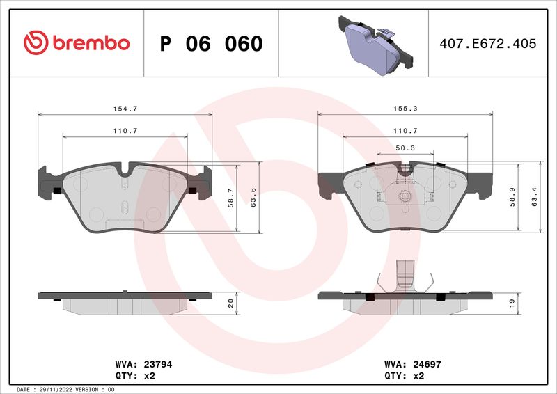 Brembo P06060 Brake Pad Set, disc brake - 1