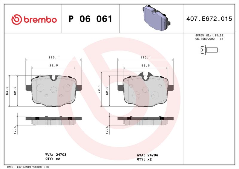 Brembo P06061 Brake Pad Set, disc brake - 1