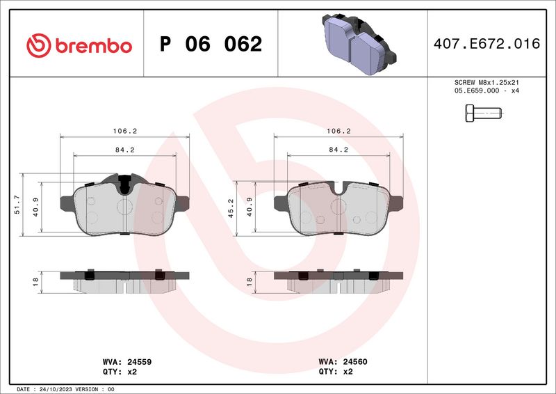 Brembo P06062 Brake Pad Set, disc brake - 1