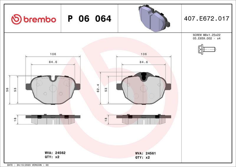 Brembo P06064 Brake Pad Set, disc brake - 1