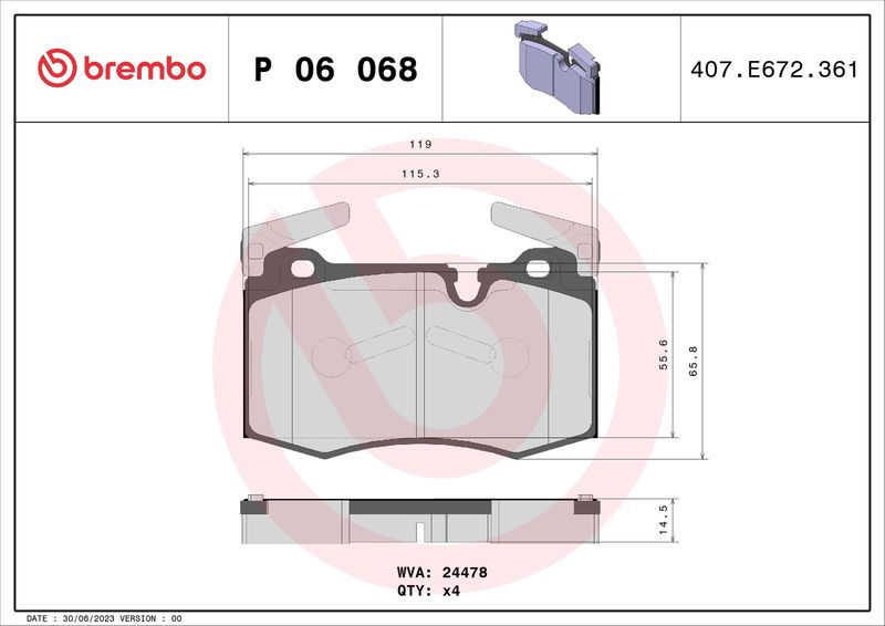Brembo P06068 Brake Pad Set, disc brake - 1