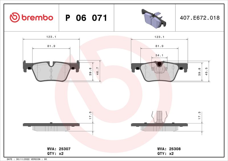 Brembo P06071 Brake Pad Set, disc brake - 1