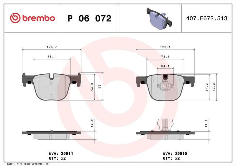 Brembo P06072 Brake Pad Set, disc brake - 1