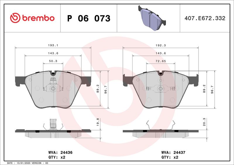 Brembo P06073 Brake Pad Set, disc brake - 1
