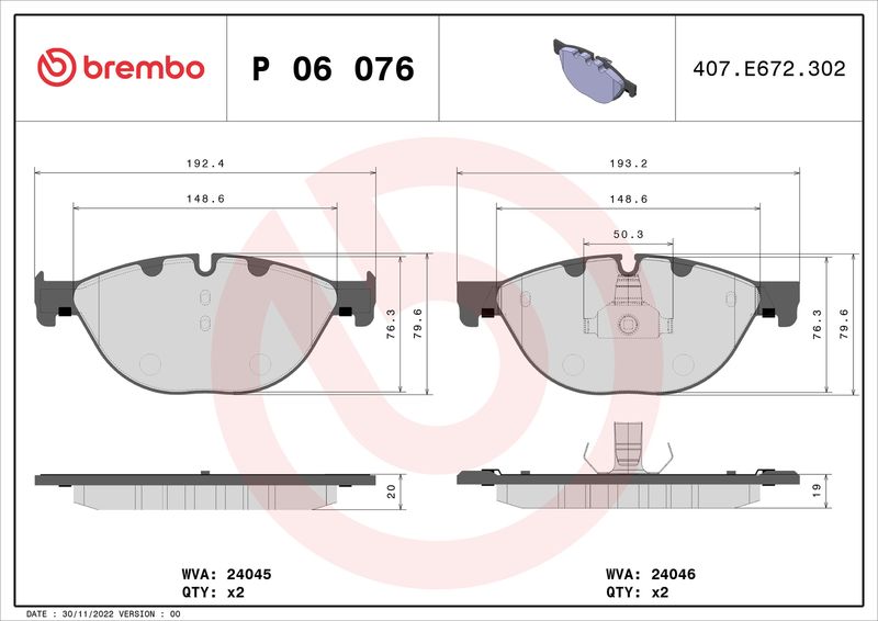 Brembo P06076 Brake Pad Set, disc brake - 1
