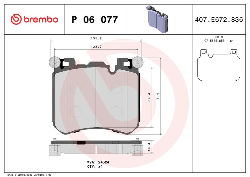 Brembo P06077 Brake Pad Set, disc brake - 1