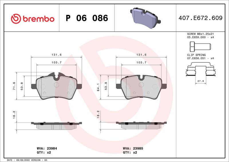 Brembo P06086 Brake Pad Set, disc brake - 1