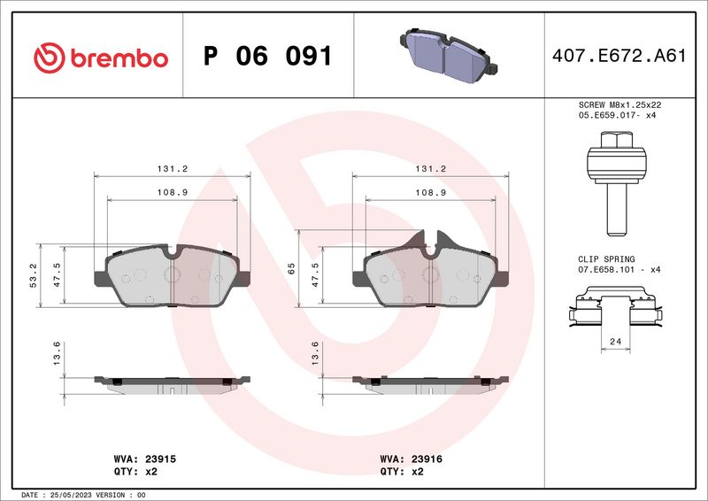 Brembo P06091 Brake Pad Set, disc brake - 1