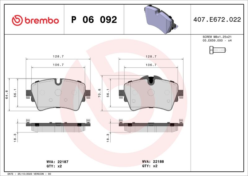 Brembo P06092 Brake Pad Set, disc brake - 1