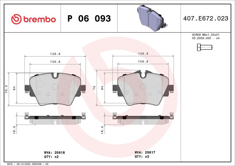 Brembo P06093 Brake Pad Set, disc brake - 1