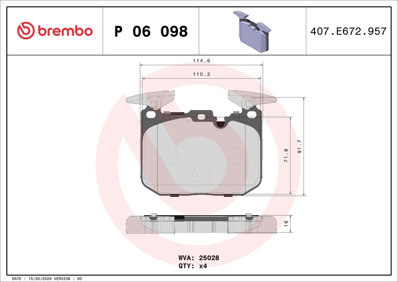 Brembo P06098 Brake Pad Set, disc brake - 1