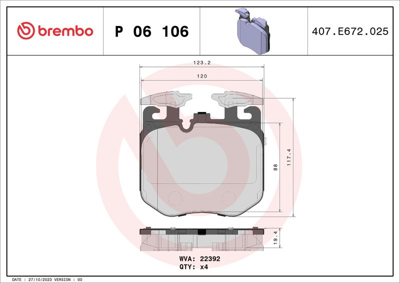 Brembo P06106 Brake Pad Set, disc brake - 1